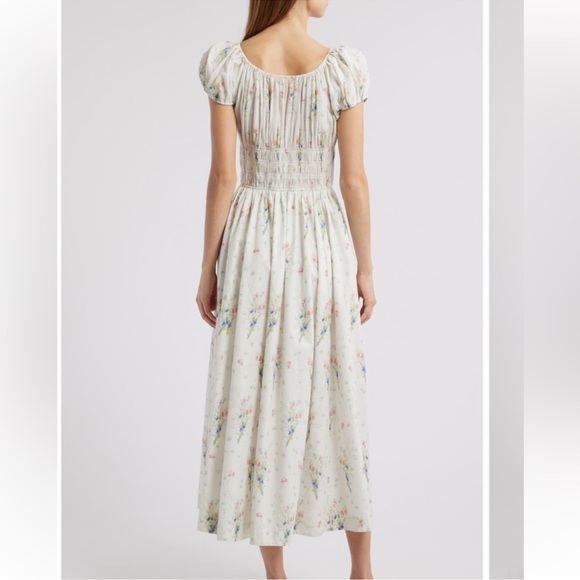 ✨NEW✨ DOEN Quinley Floral Organic Cotton Midi Dress in Painted Bouquet White L - Picture 2 of 14